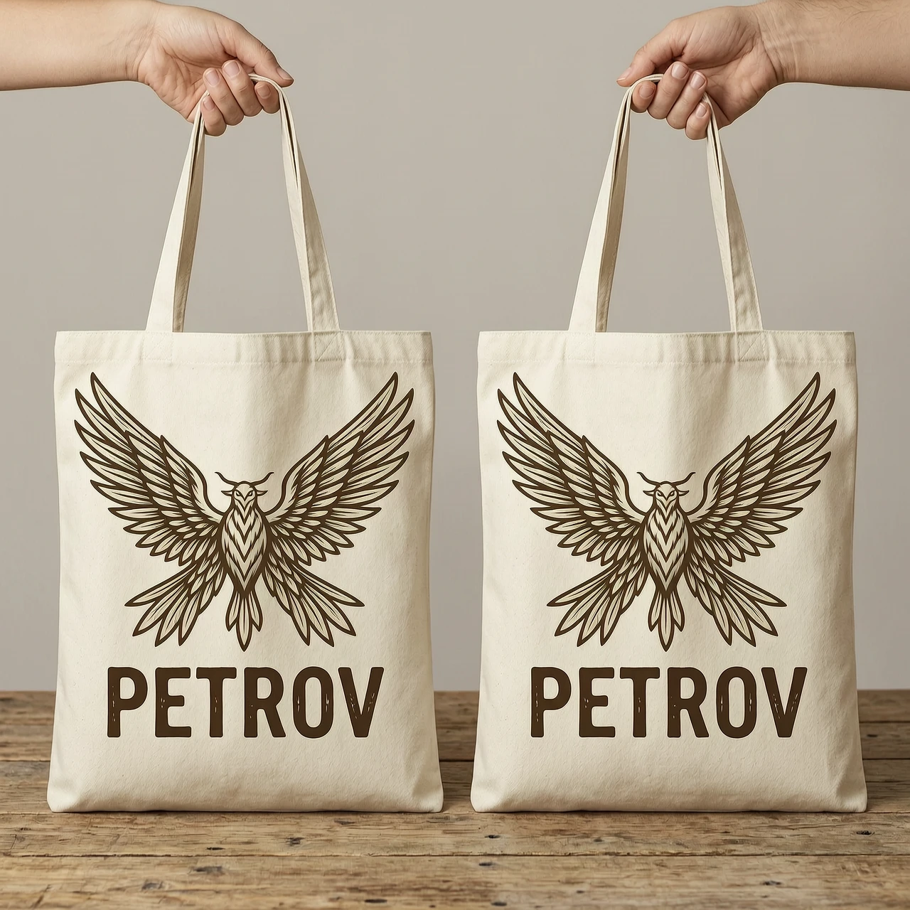 шопперы с рисунком крыльев и надписью PETROV — работа пользователя Оригинальная Искра