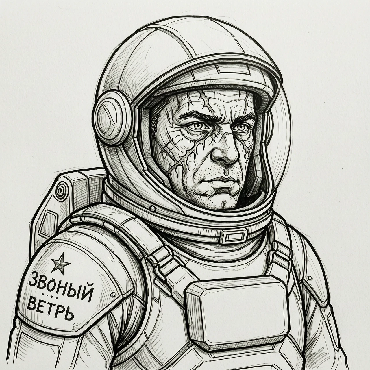 черно-белый рисунок карандашом для черно-белой печати по тексту: Джерри Шеллак — сержант разведгруппы. В тридцать пять лет он выглядел на пятьдесят. Лицо иссечено шрамами от…