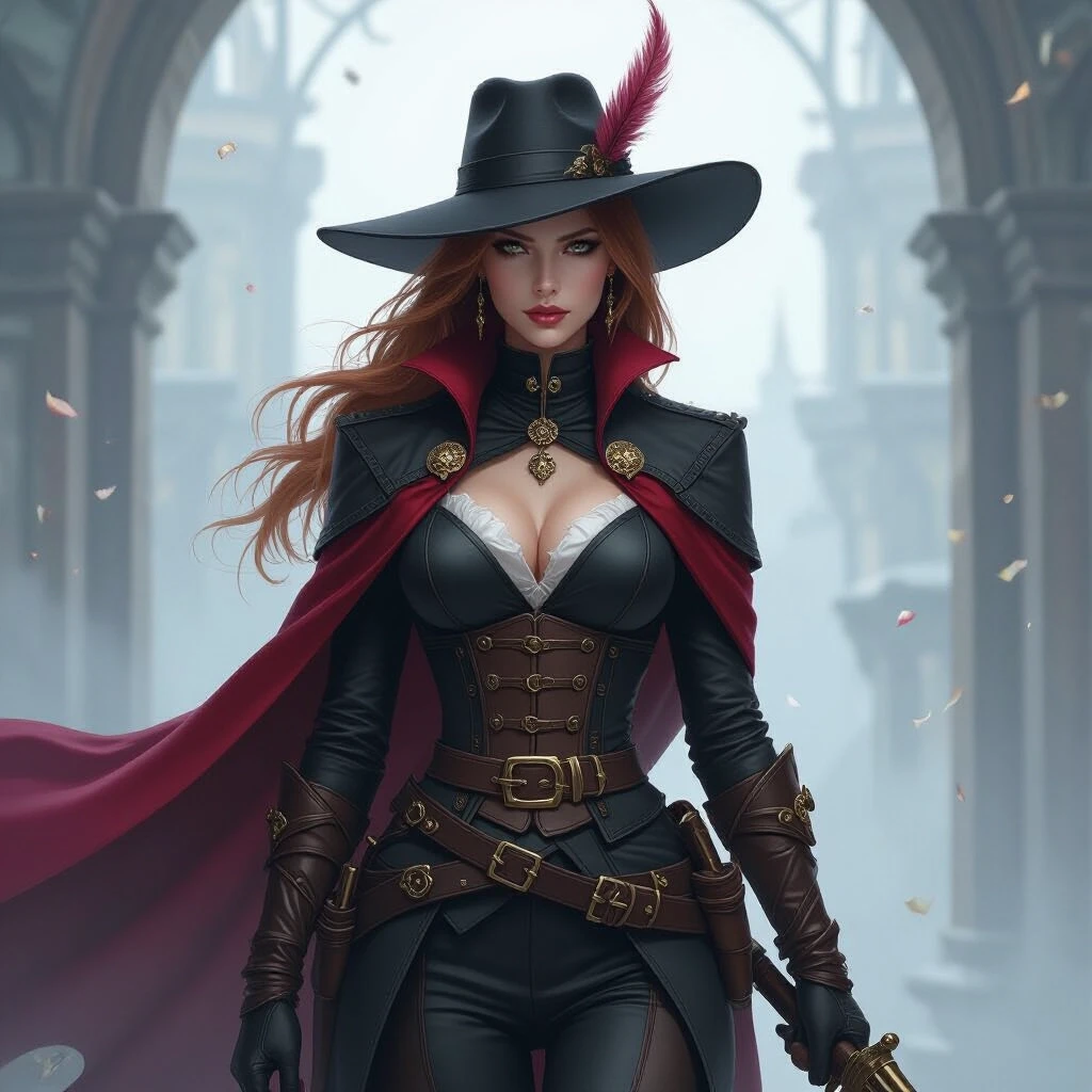 Aristocratic Irresistible Female Hunter, Panorama, Gloomcore, pov, fine artistic composition, magical atmosphere, cinematic perfect intricate stunning fine detail, background…