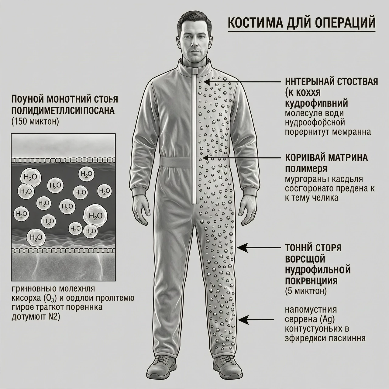 Микроскопический срез силиконового костюма толщиной 150 микрон под электронным микроскопом.Внешняя сторона (к воде): Плотный монолитный слой полидиметилсилоксана (ПДМС).…