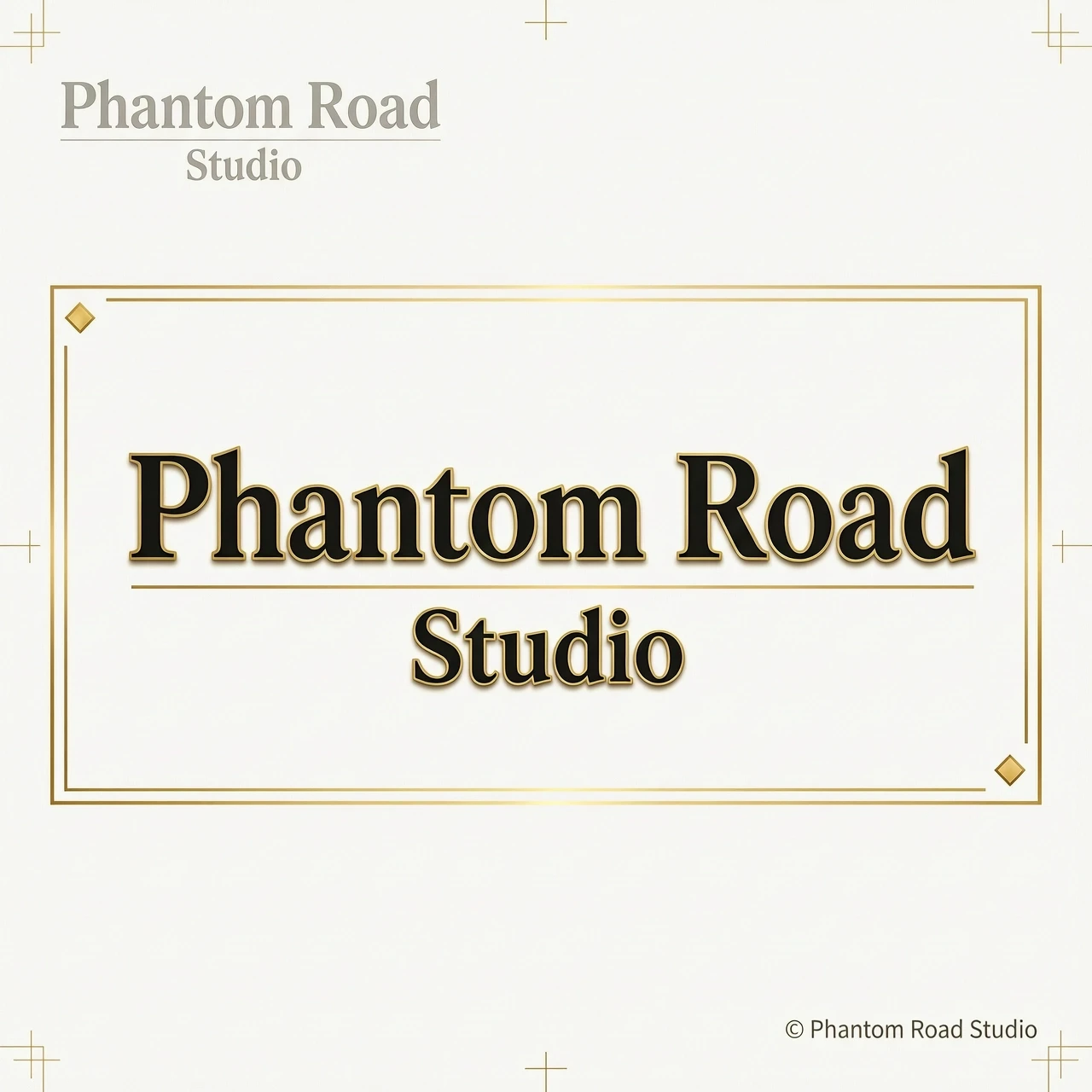 Создай реалистичный логотип Phantom Road Studio черные буквы в золотом контуре — работа пользователя Сверхбыстрая Радуга