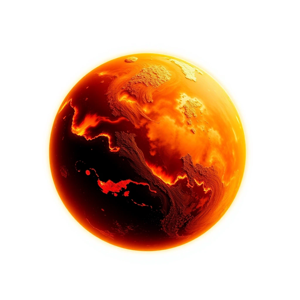 Award-winning professional photo on a perfect white background. A masterpiece, stunningly beautiful. A red-hot planet with oceans of molten metal. — работа пользователя Радужный…