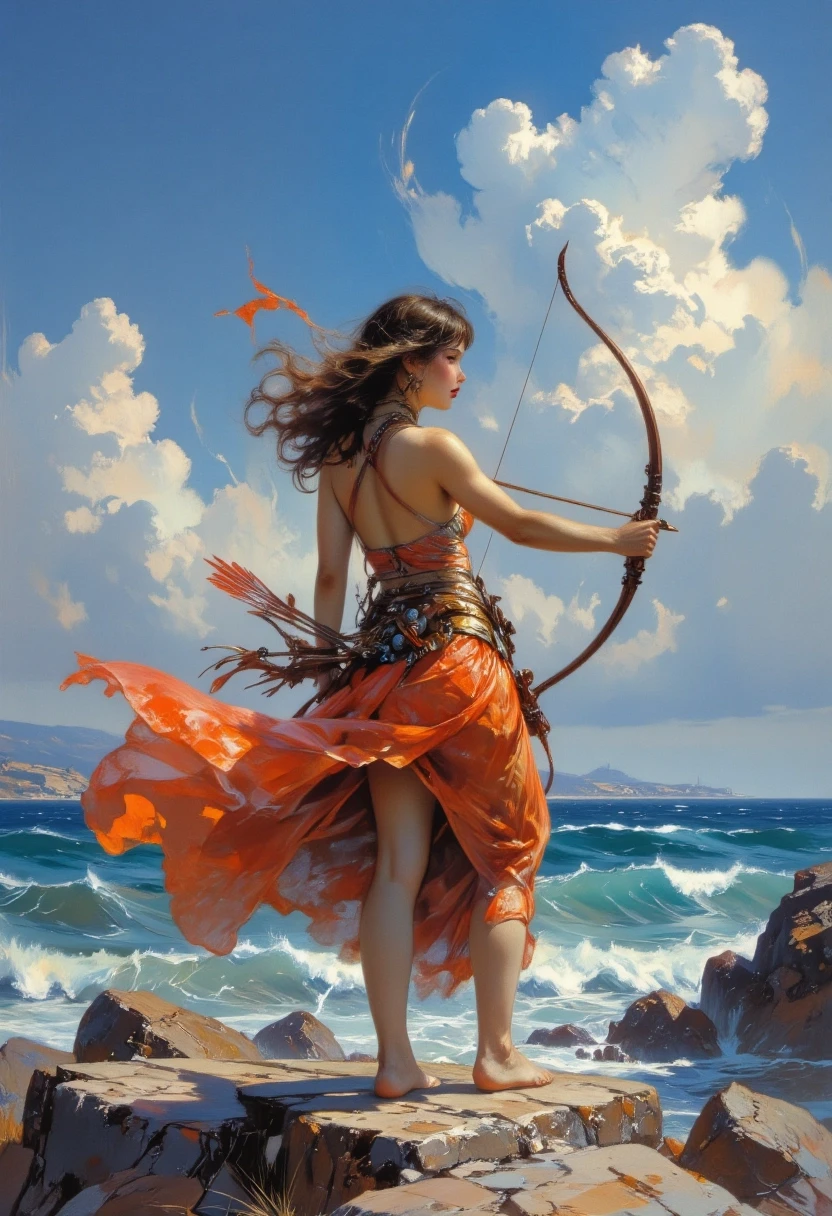 A masterpiece in the style of Alma Tadema, featuring clear lines, dynamic brushstrokes, and rich textures in the background, evoking nostalgia, perhaps with subtle patterns…