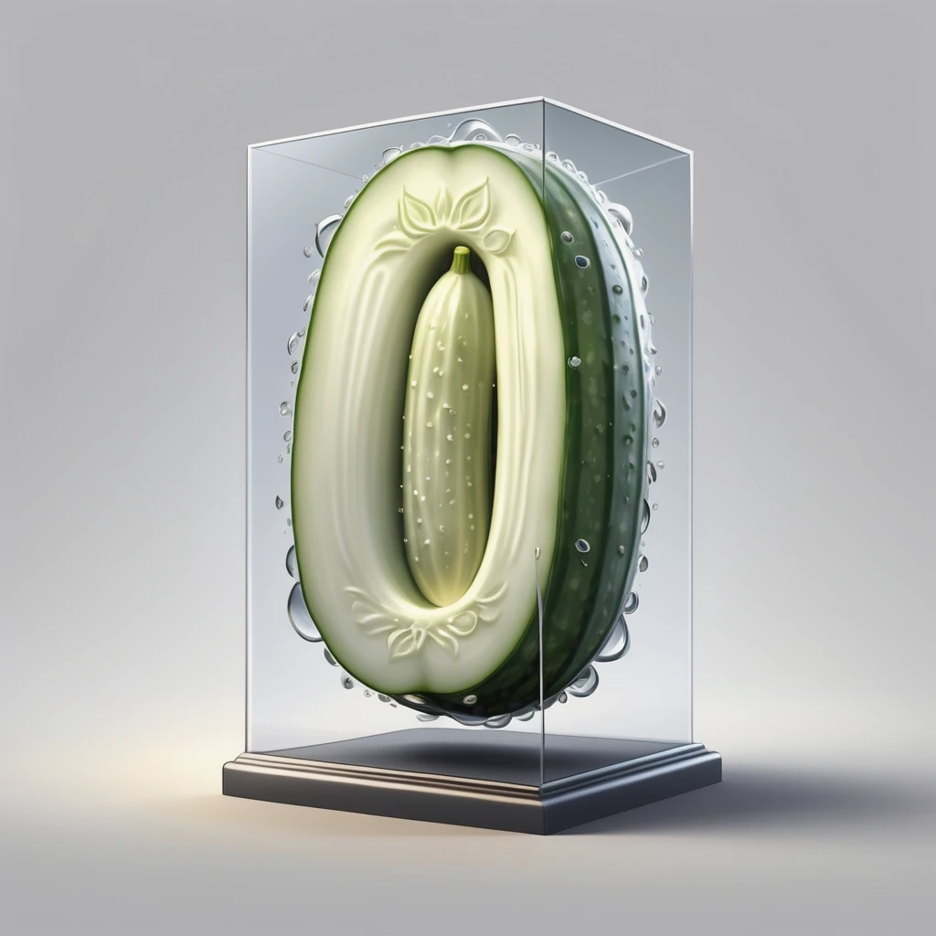 Объёмная 3D-иконка под углом 70 градусов, огурец, без фона и без дополнительных предметов, реалистичный стиль, мягкие тени, прозрачный фон, один предмет в центре, без текста,…