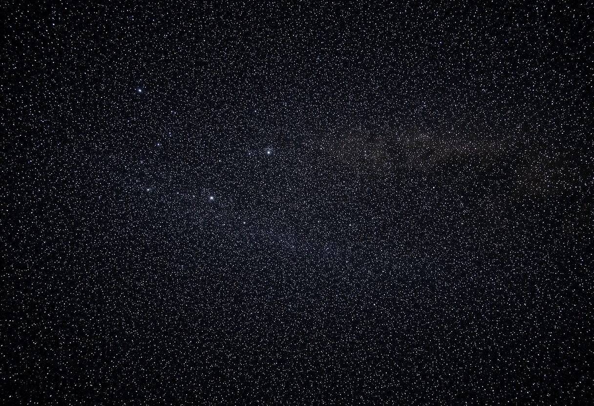 A vast, endless field of countless shimmering stars scattered across the deep black void of dark matter space. No galaxies, no spirals, no central objects — just pure, dense…