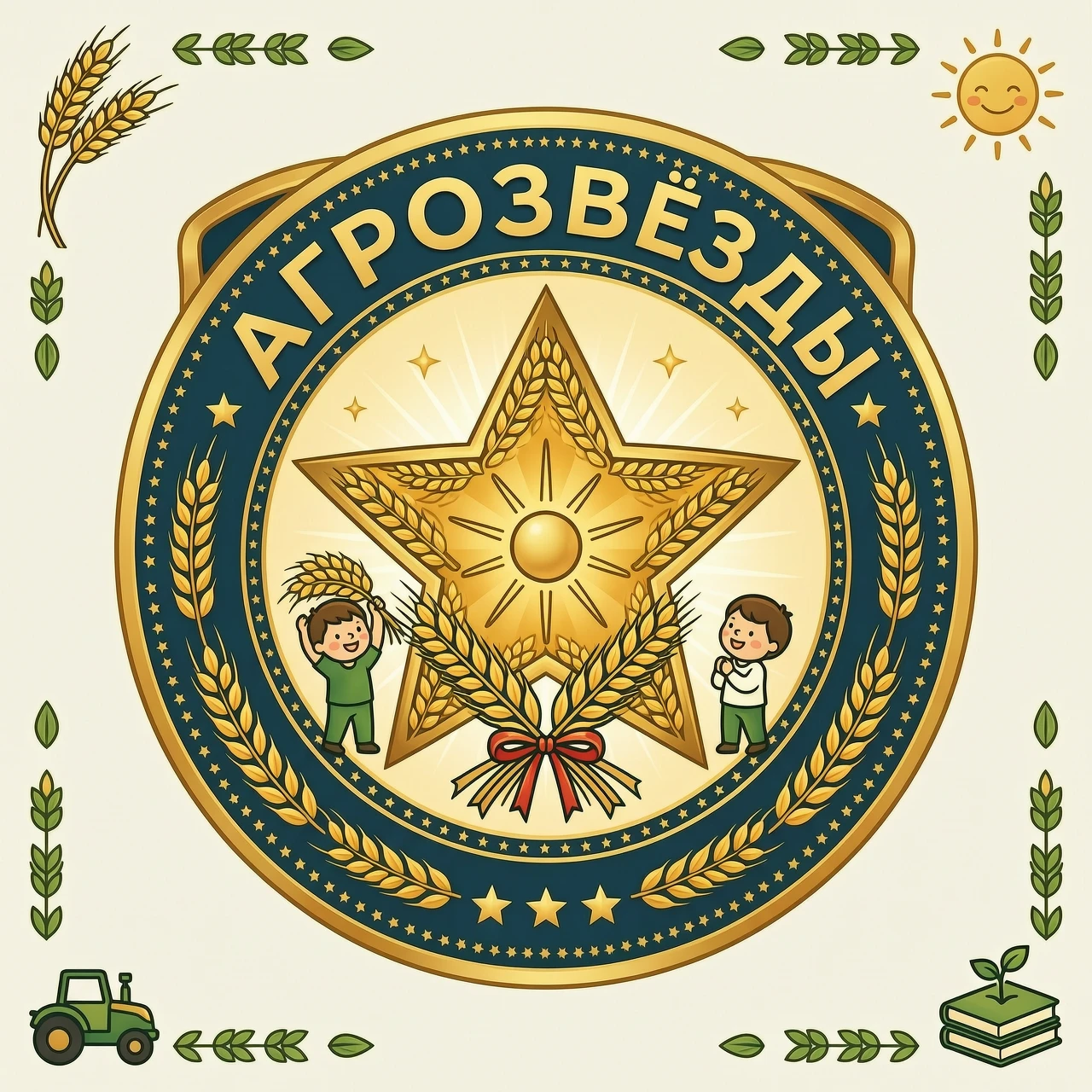 Эмблема с названием АГРОЗВЁЗДЫ. На эмблеме должна быть звезда, колосья ( Или звезда из колосьев), что- то сельскохозяйственное и могут быть дети. Эмблема должна быть яркая. В…