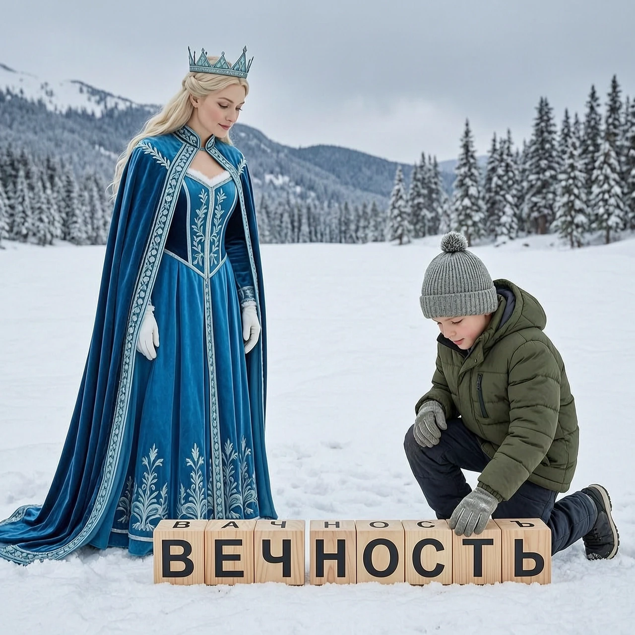 Снежная королева смотрит, как мальчик Кай собирает слово ВЕЧНОСТЬ — работа пользователя Бархатный Орбитал