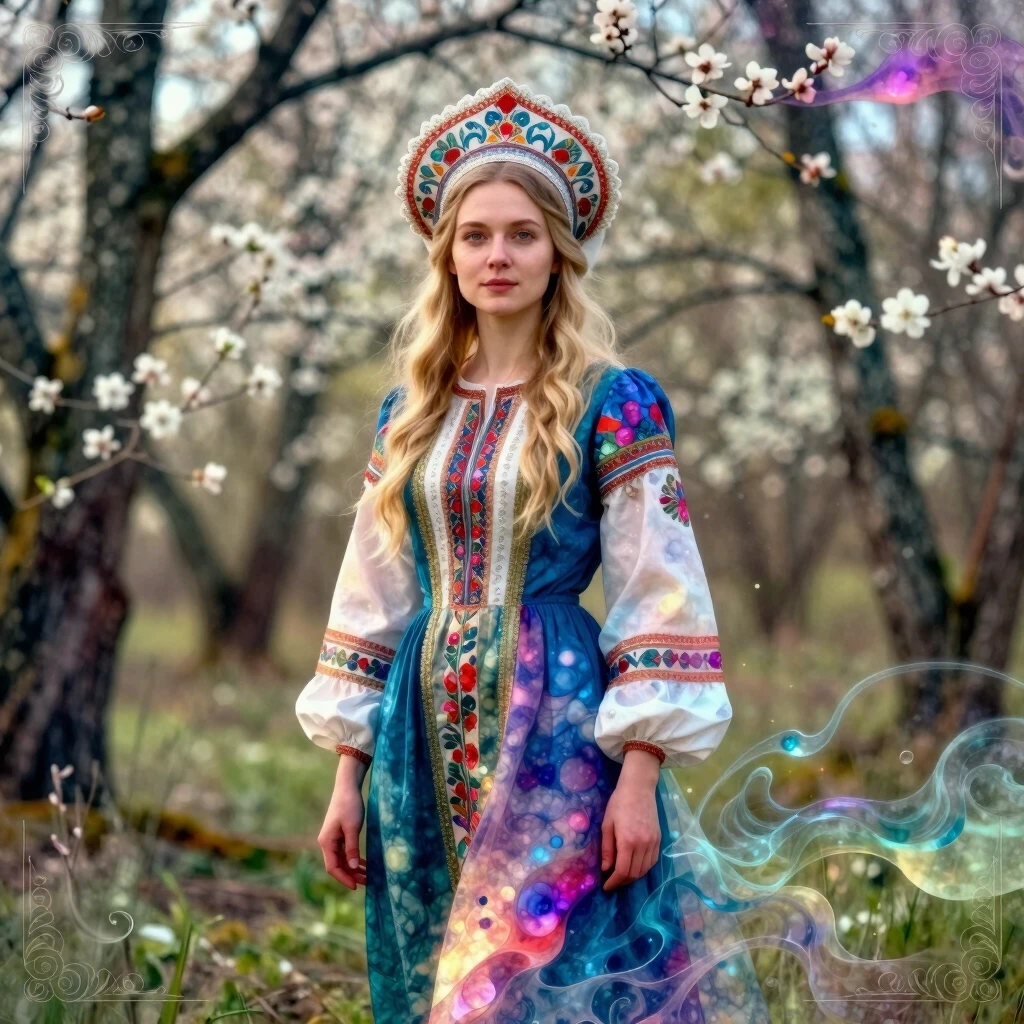 Russian Russians: A detailed portrait of a young woman of Slavic appearance from the 16th century in a traditional long Russian sundress and a traditional Russian cocoanut…