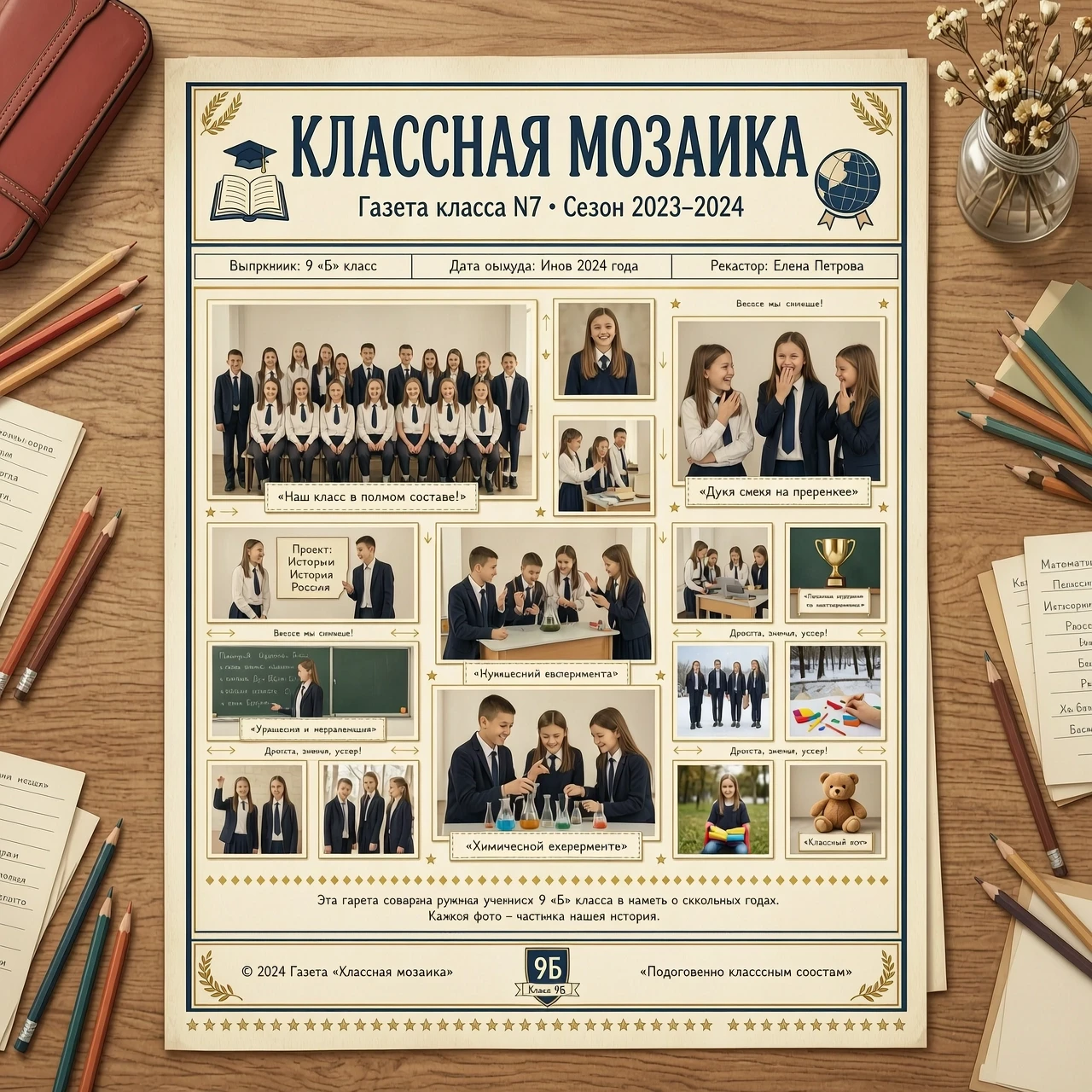 стангазета на тему "Классная мозаика" с содержанием 8-9 фото класса и подписями картинками — работа пользователя Сенсационный Лептон
