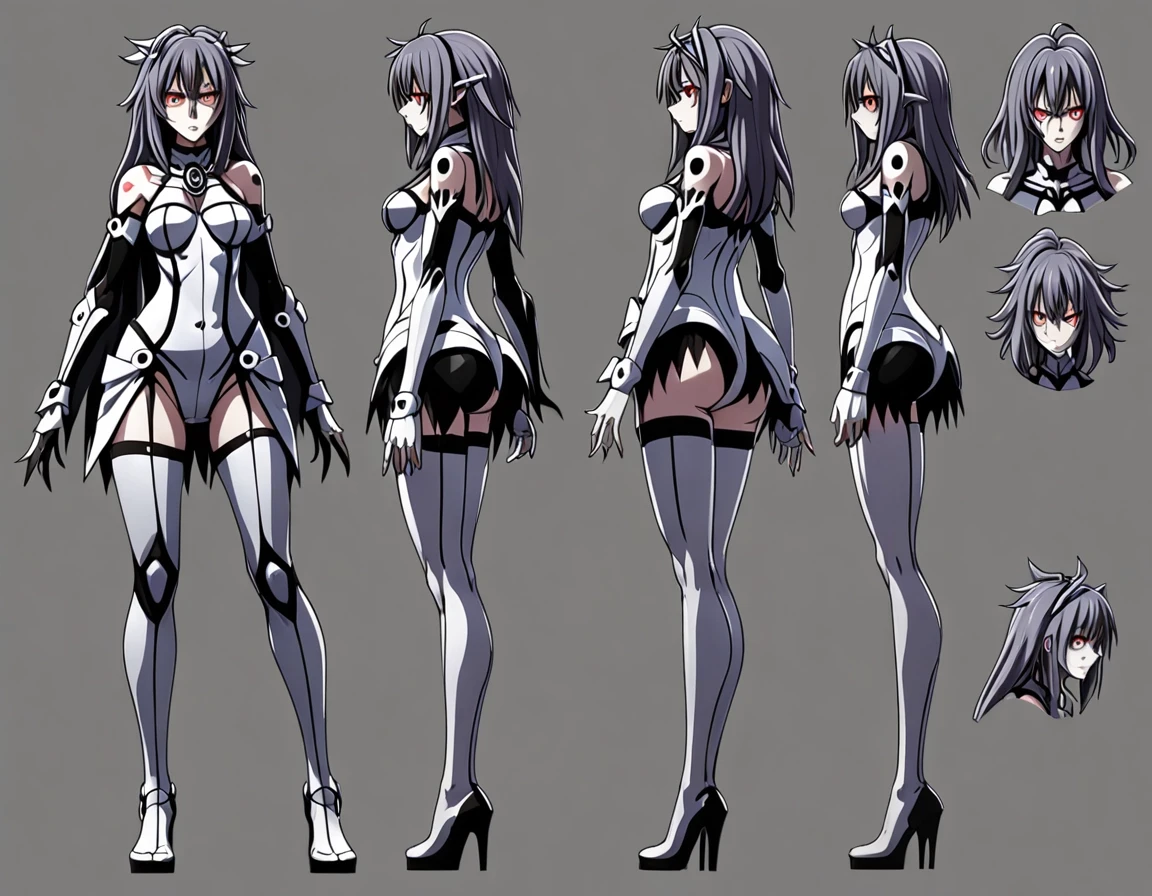 character sheet, front view, back view, side view, general view. Grey background, Neptunia-woman — работа пользователя Яростный Иней
