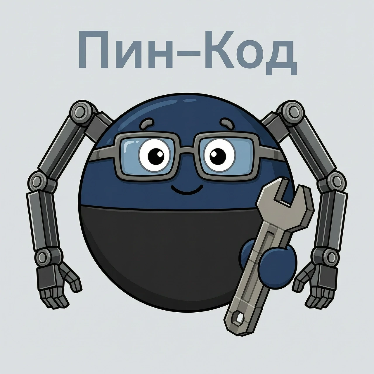нарисуй Пин из мультсериала „Смешарики“, узнаваемый образ, круглая форма, сине‑чёрный окрас, характерная поза. На нём чёткие инженерные очки, плотно сидящие на глазах. В лапе —…