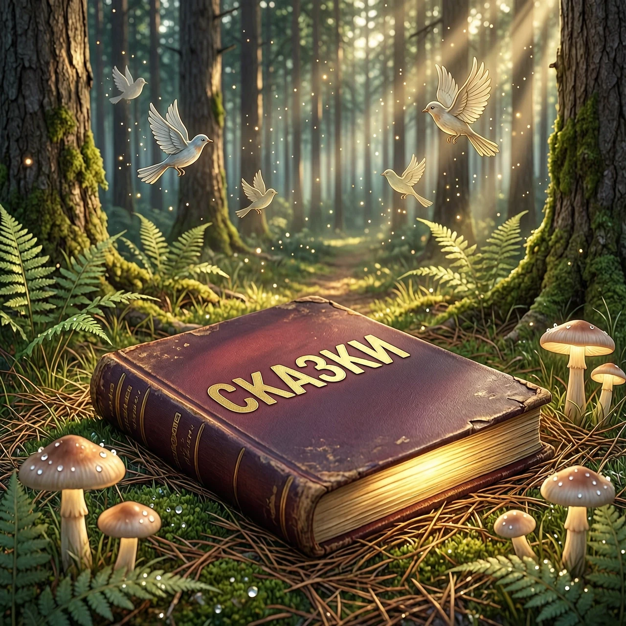 Старинная книга сказок лежит на мшистой поляне в густом лесу. На обложке крупными буквами выведено слово «СКАЗКИ» — золотым тиснением, с лёгким рельефом и едва заметной патиной,…