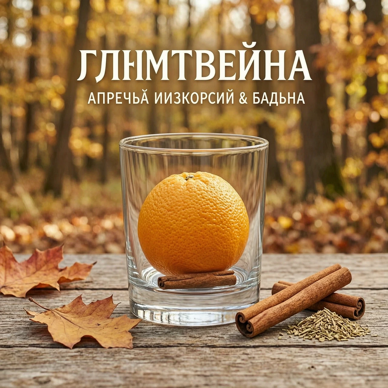 Сделай картинку для меню глинтвейна , в стакане без ручек в стакане должен лежать апельсин без палочки корицы и бадьяна, рядом со стаканом палочка корицы и бадьян, без палок…