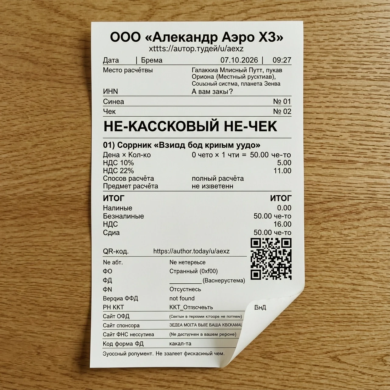 Кассовый чек который лежит на столе, чуть подвернутый на угол. Внутри содержание Вот такая идея для обложки возникла ООО «Александр Аэро ХЗ»…