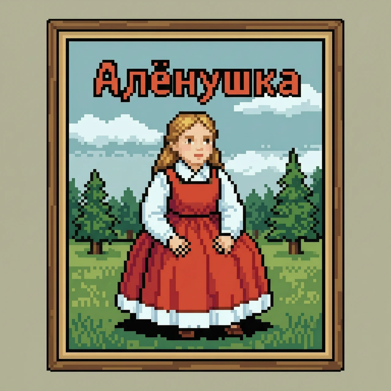 Картину Васнецова "Алëнушка" переделать в стиле пиксель арт. — работа пользователя Сенсационный Электрон