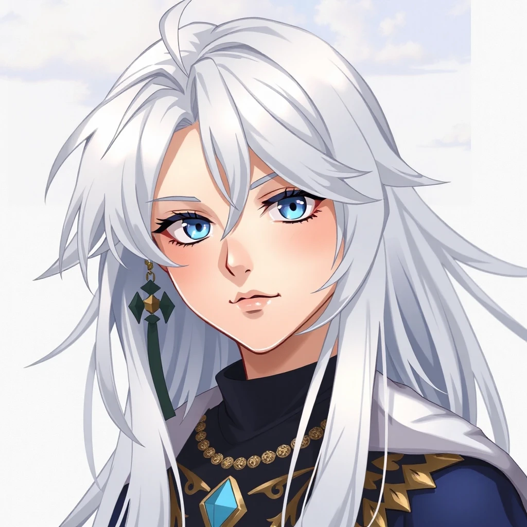 A 14-year-old boy with long, flowing white hair and blue eyes. He is serious and dressed in a fantasy costume. Illustration. Attention to detail. — работа пользователя Пряный…