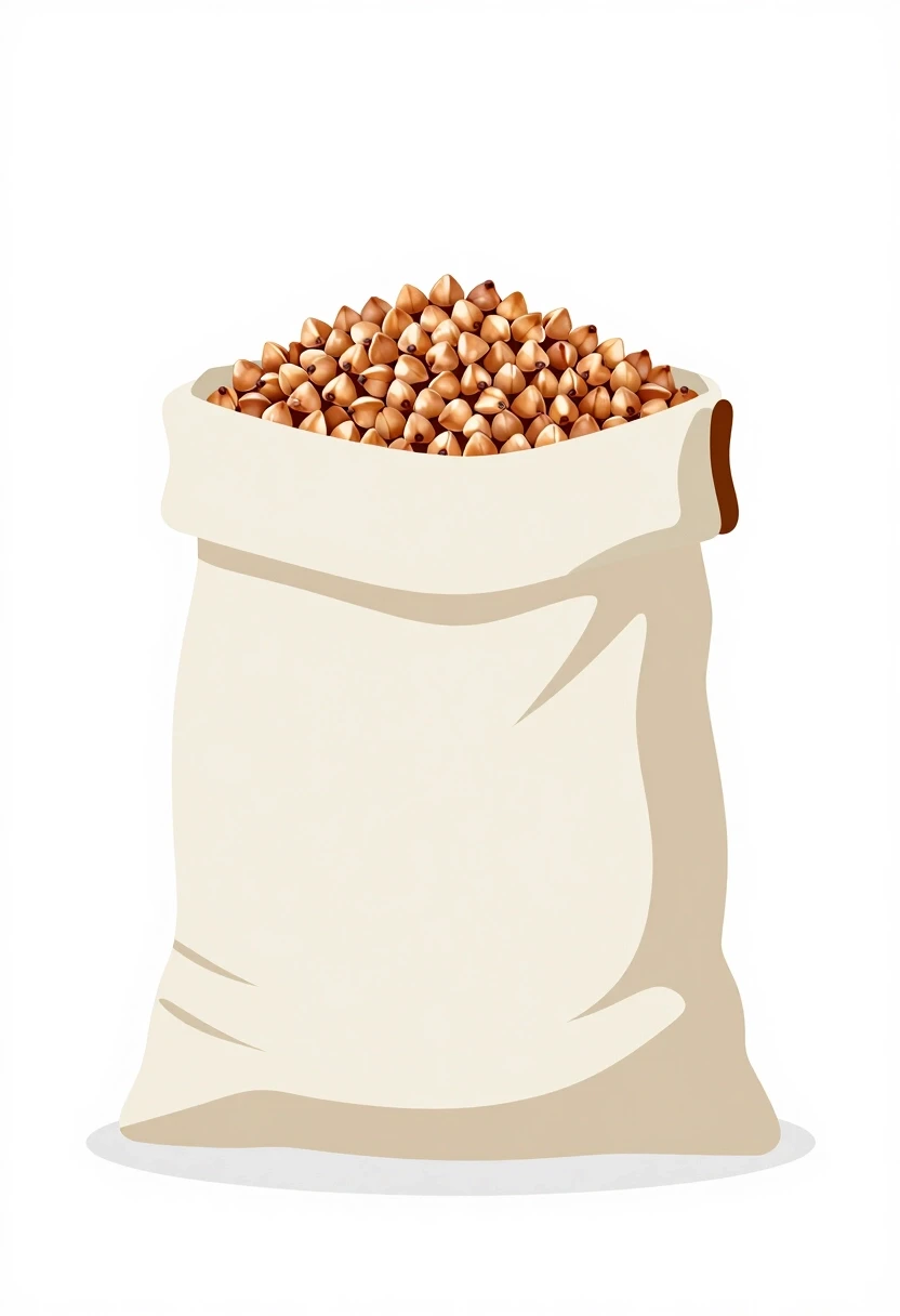 Professional vector graphics on a pristine white background. A tall, light-colored sack of buckwheat. — работа пользователя Радужный Чародей