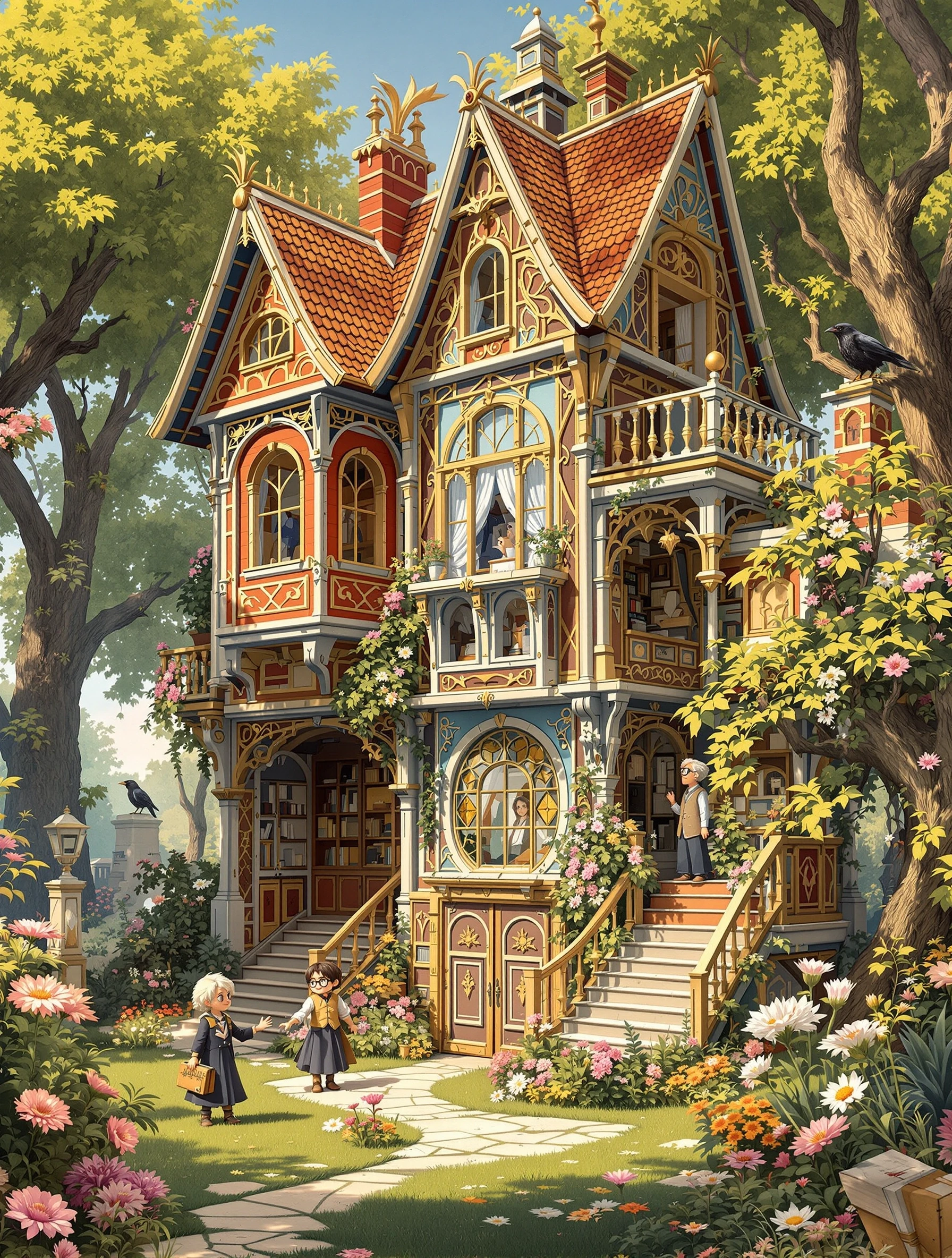 You are an engineer of a fantastic country. Build an incredible house out of books: the walls are made of thick hardcover volumes with gold lettering, the bright covers are full…