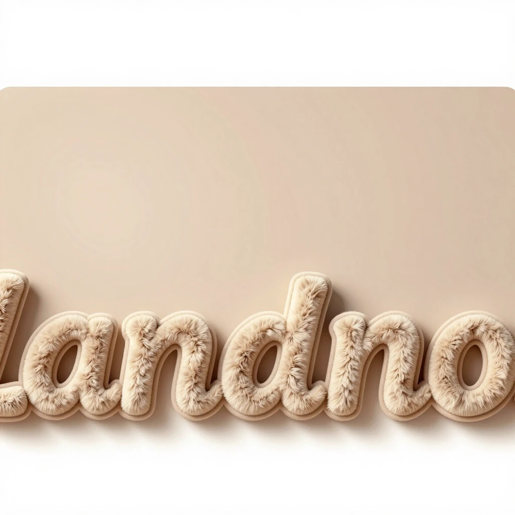 Background: use provided beige plush photo as the background. Create the word 'LanaMano' in soft 3D tufted letters, color matching the beige tone of the photo, with…
