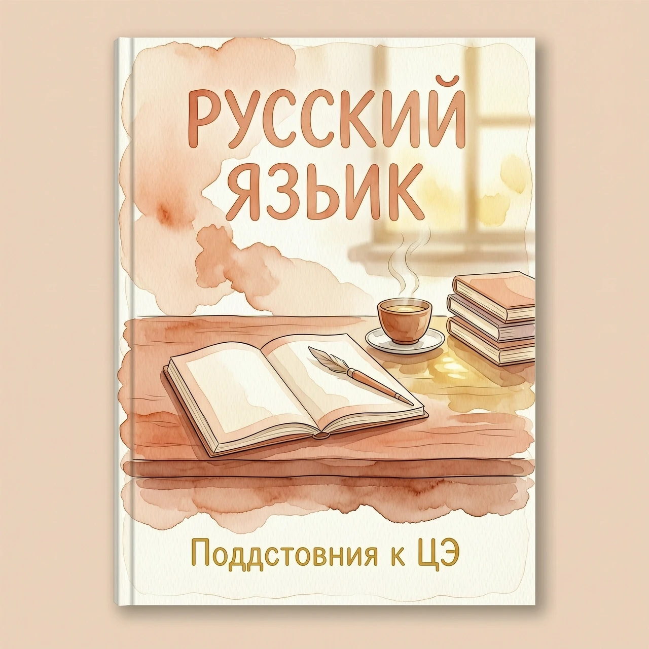 Концепция обложки для тетради по русскому языку (подготовка к ЦЭ) Обложка выполнена в мягкой акварельной технике с эффектом мокрой бумаги и размытыми, плавными краями,…
