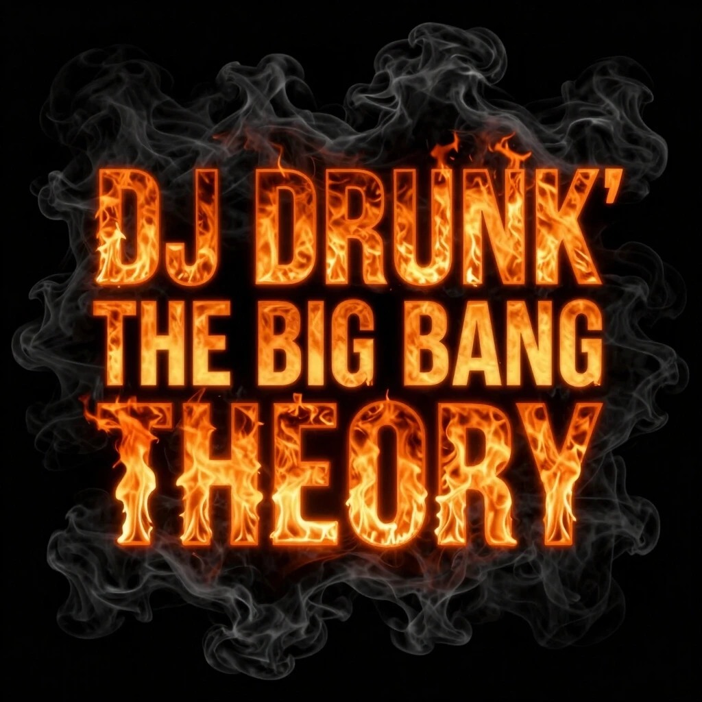 Trendy 2026 EDM album cover. Background of pure solid black void with thick, heavy, pitch-black rolling smoke and dark ash textures. Zero light except from the text. Hyper-bold…