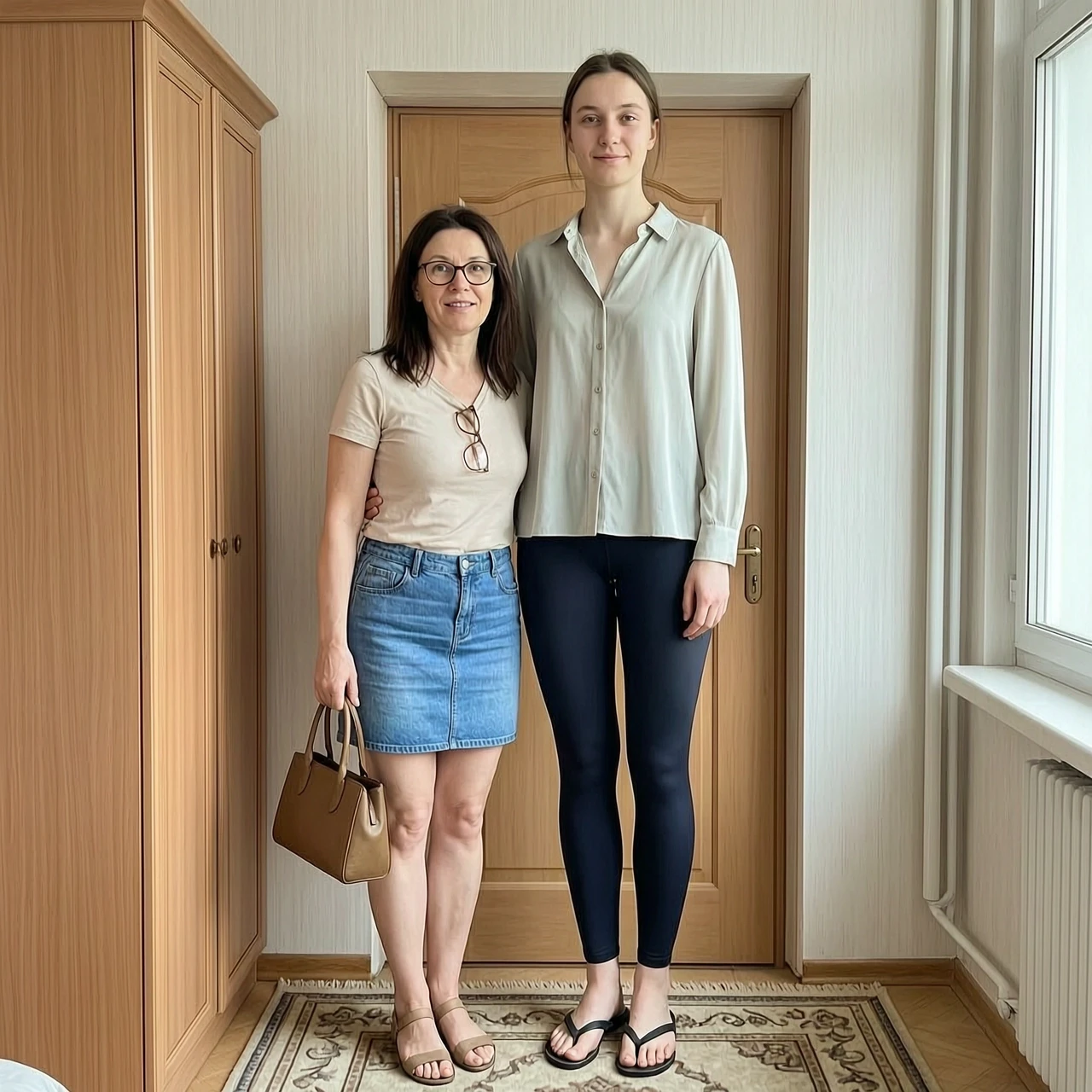 A vertical shot taken with a mobile phone camera: two friends are standing by the door in an ordinary Moscow apartment. Both of them are considered tall, and that’s the whole…