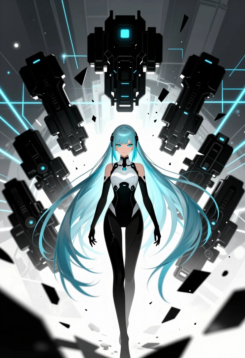 (lacia beatless:1.4), beatless, 1girl, solo, android, long straight hair, loose hair, hair down, long hair flowing, (ice blue hair, light silver-blue hair:1.2), blunt bangs,…