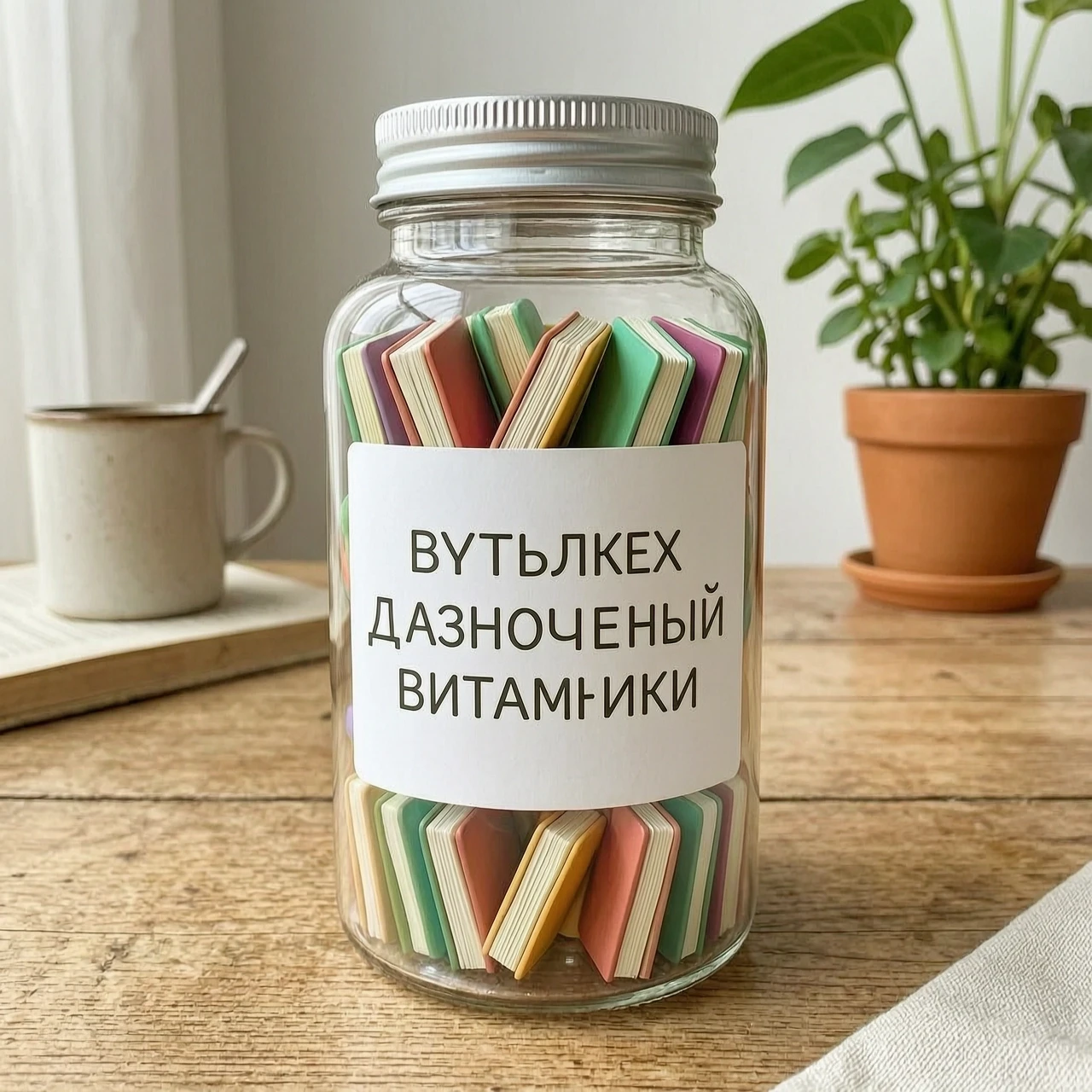 бутылек с разноцветными витаминками , на бутыльке белая этикетка. витаминки в виде книжек — работа пользователя Яркая Саламандра