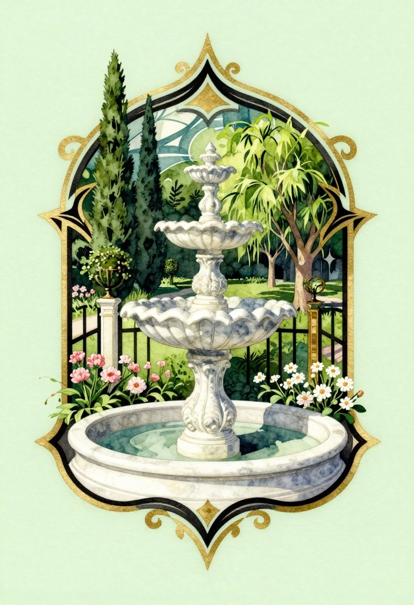 A watercolor painting is a logo or tattoo on a light green background. Art Deco and Art Nouveau with sharp asymmetry, elements of abstractionism in the background, high…