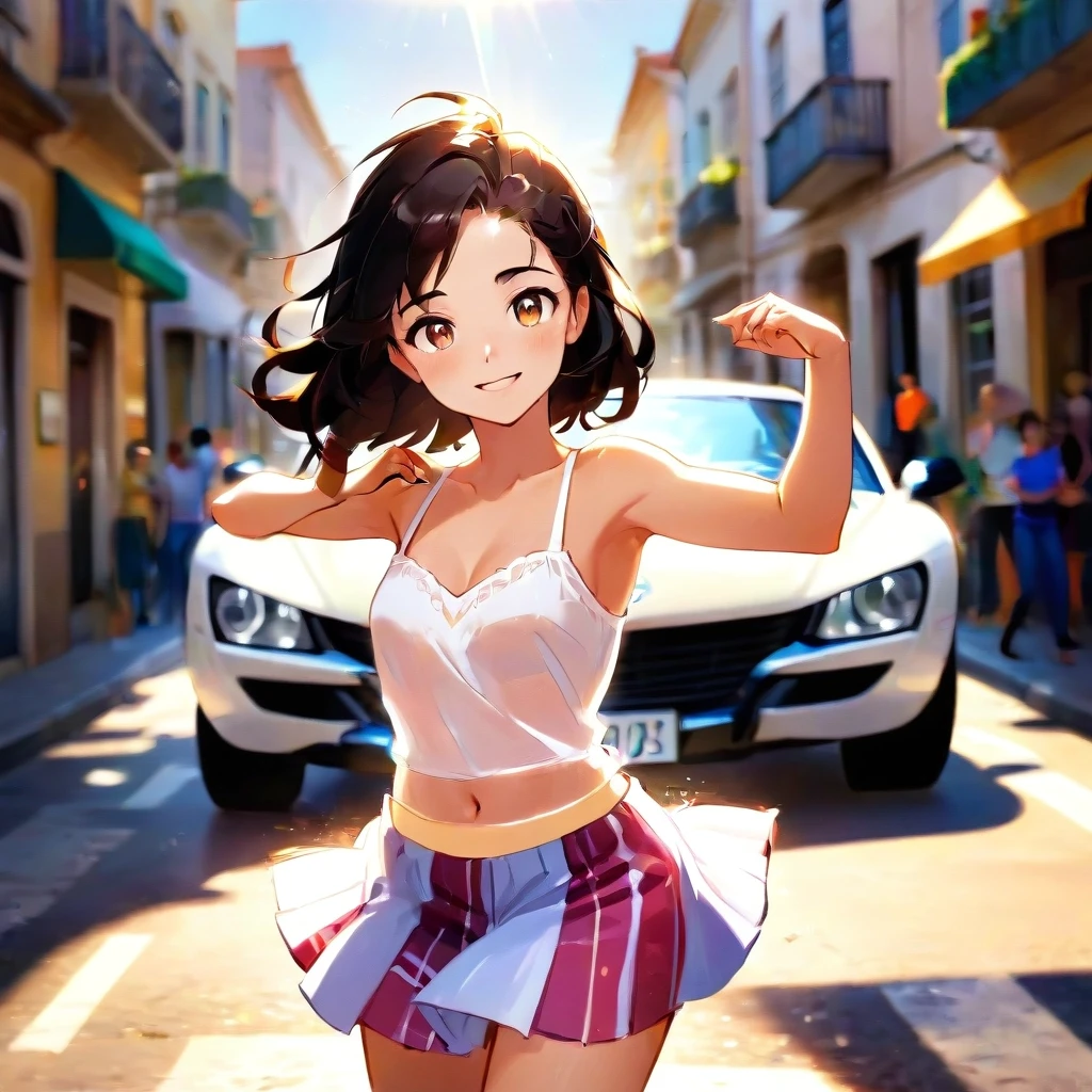 Pretty brazil girl is dancing at the street. Around she expensive car. Bright and sunny. Lots of pleasant light and warm tones. — работа пользователя Искрящаяся Лава