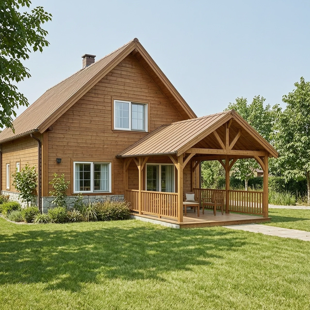 сгенерируй изображение дом с беседкой — работа пользователя Сумеречный Шелест