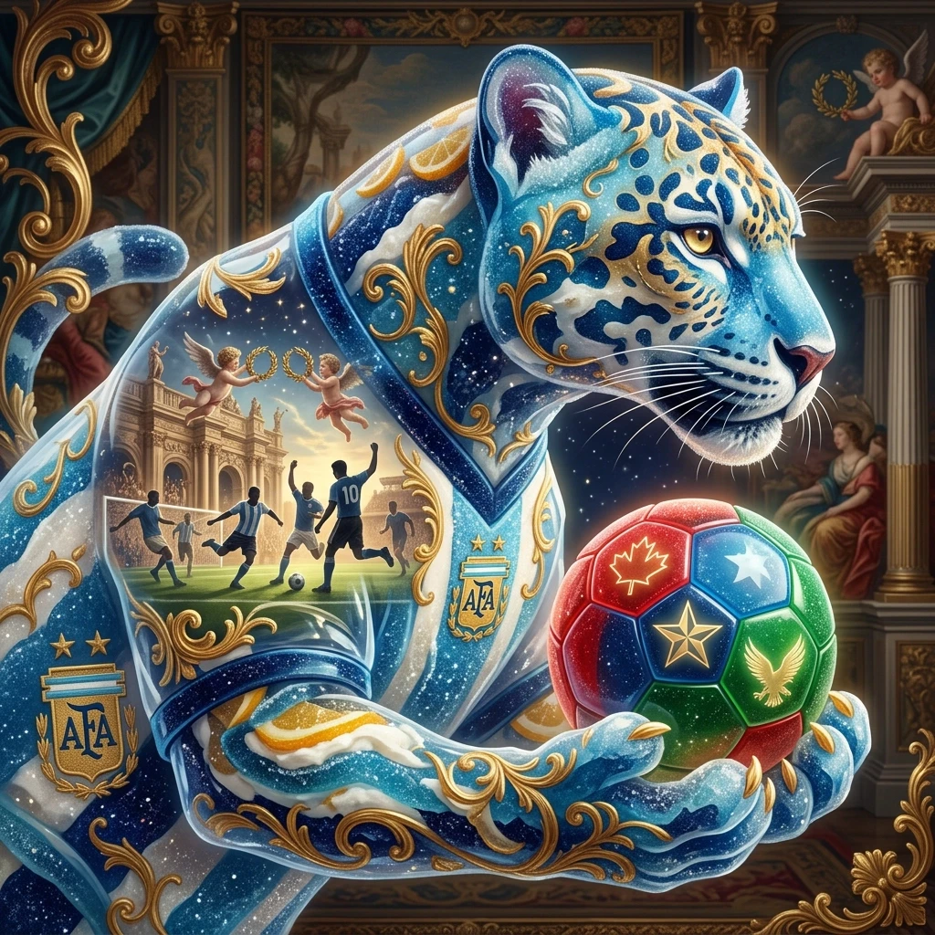 (The Mascot): jelly-marmalade cake in the shape of a jaguar, soccer ball, game, mascot. (Appearance): He is wearing a football uniform in the colors of the national flag of…