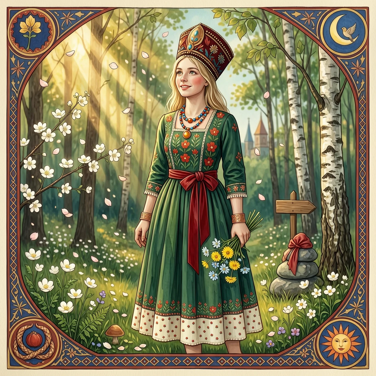 Russian Russians: A detailed portrait of a young woman of Slavic appearance from the 16th century in a traditional long Russian sundress and a traditional Russian cocoanut…