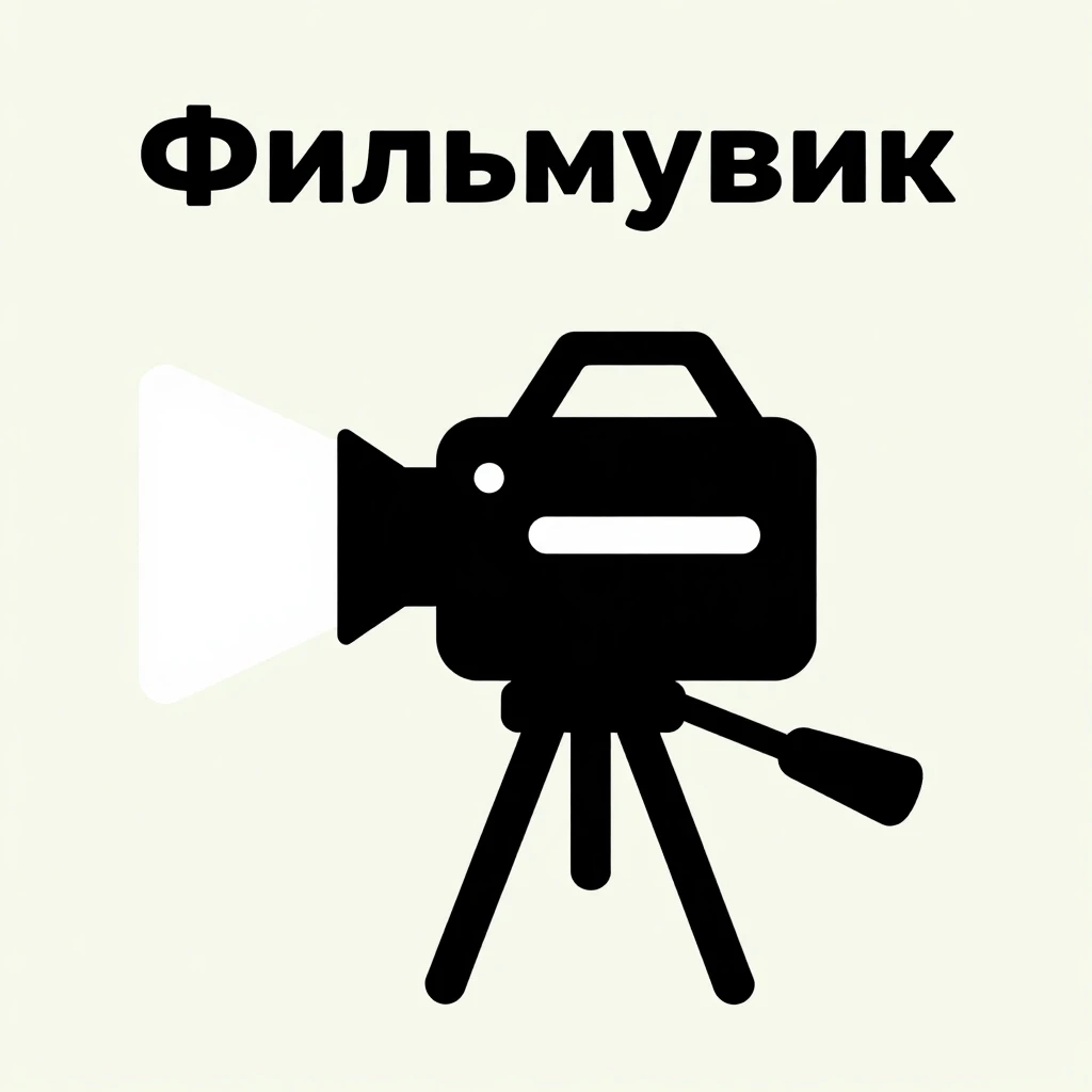 изображение мультяшное. что то связанное с кино пленка, стоп снято может камера для съемки это все объединено в одно и где нибудь надпись Фильмувик, изображение в 2d…