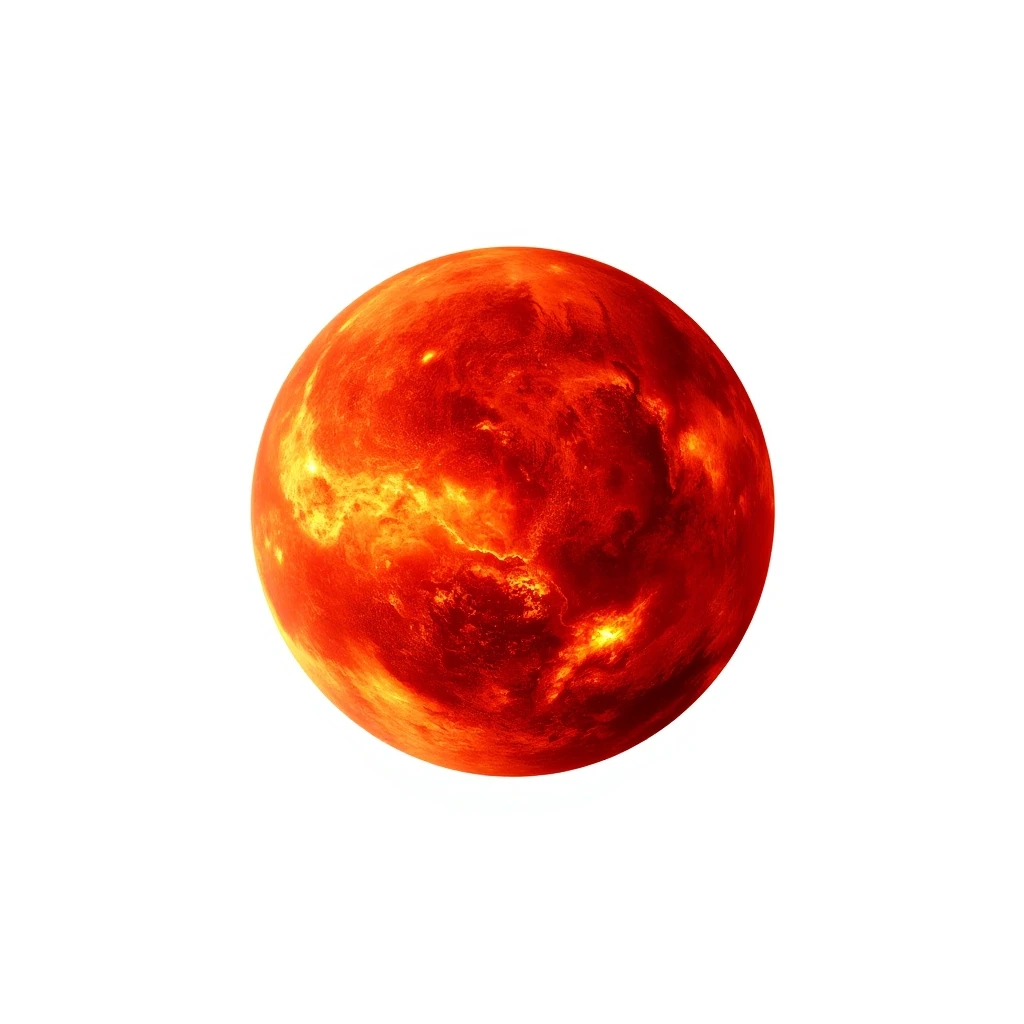 Award-winning professional photo on a perfect white background. A masterpiece, stunningly beautiful. A red-hot planet with oceans of molten metal. — работа пользователя Радужный…