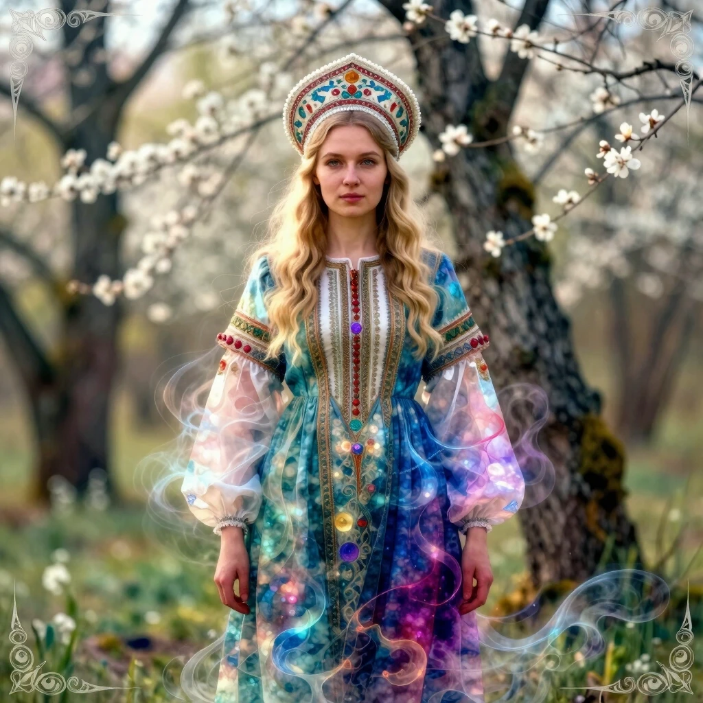 Russian Russians: A detailed portrait of a young woman of Slavic appearance from the 16th century in a traditional long Russian sundress and a traditional Russian cocoanut…