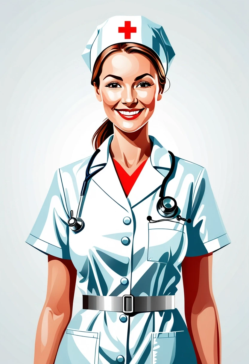Professional vector graphics on a pristine white background. Nurse smiling, pressure measurement, heart health. — работа пользователя Радужный Чародей