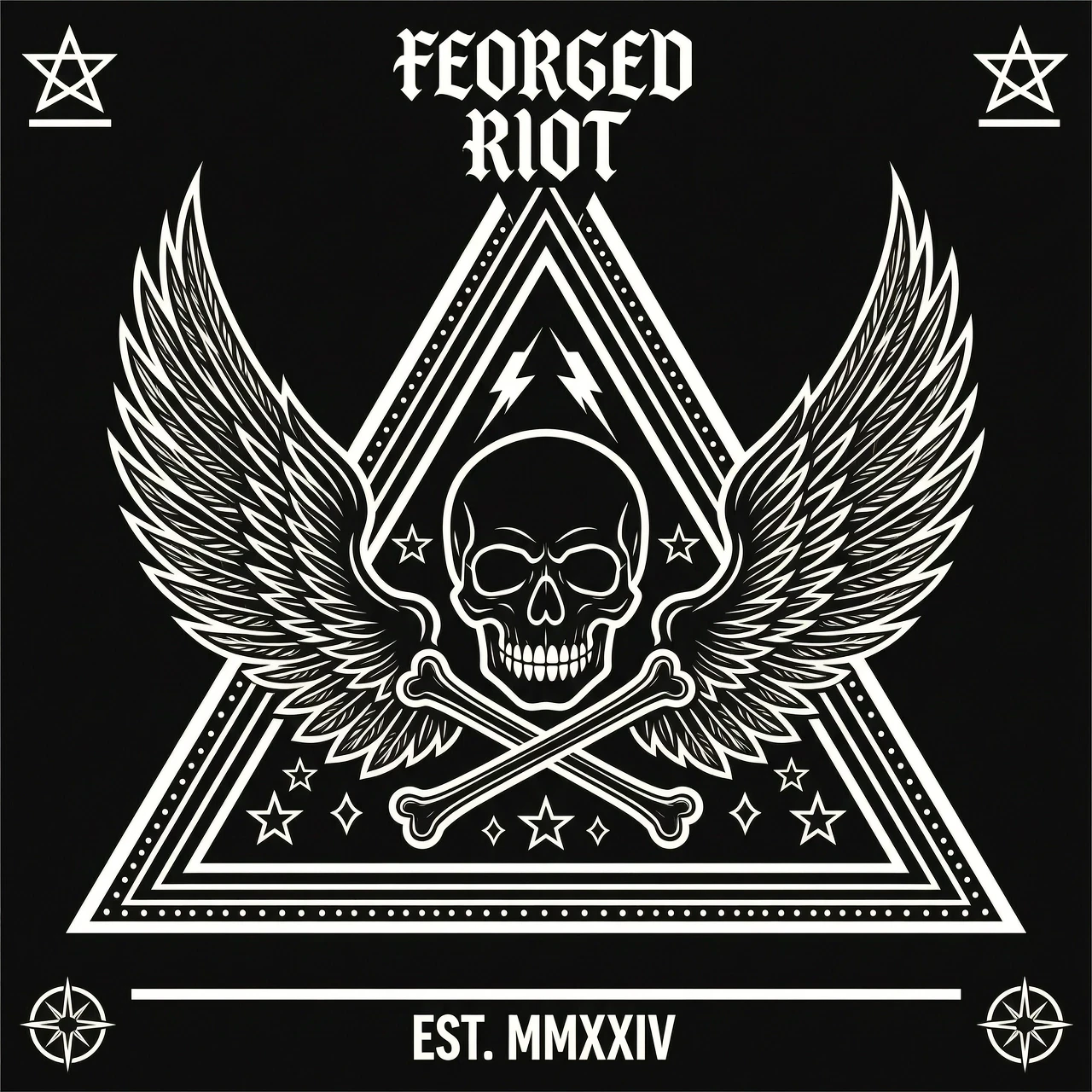 arafed image of a triangle, black and white logo, unique silhouettes, Feorged Riot, symmetrical shape, white tracing, profile image — работа пользователя Магнетическая Секунда