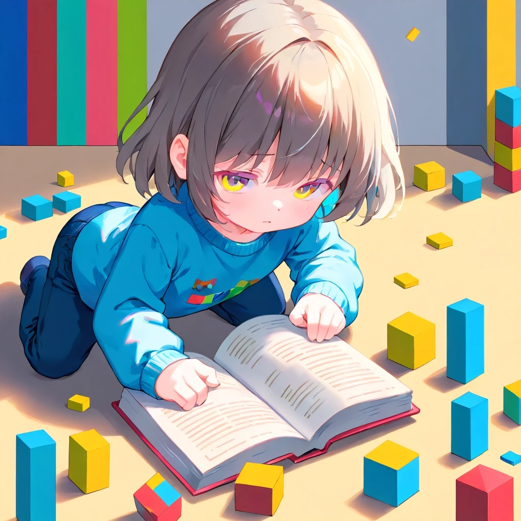 Ребёнок играет с кубиками, читает книгу или рисует (яркие цвета). — работа пользователя Звездный Зонд