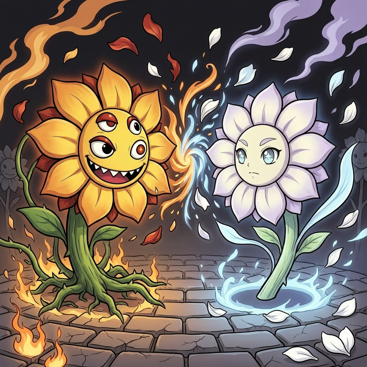 Game Deltarune, Flowey fighting against Flowery — работа пользователя Зимний Шаман