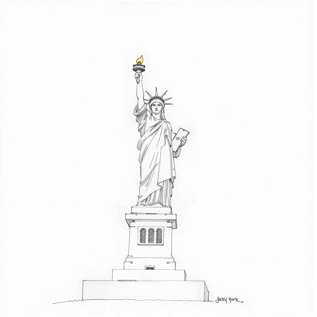 Statue of Liberty in New York: simple pencil sketch, only lines and outlines, white background, like in a children's book, monochrome — работа пользователя Скиф