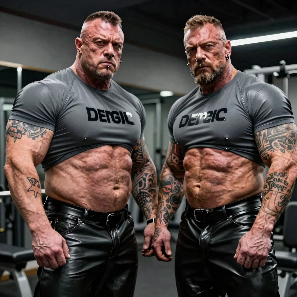 FRANK AND ADAM ARE BODYBUILDERS. Rough skin, hypertrophied muscles, biceps and tendons. The skin is covered in tattoos, they have piercings in their noses and ears, and they’re…