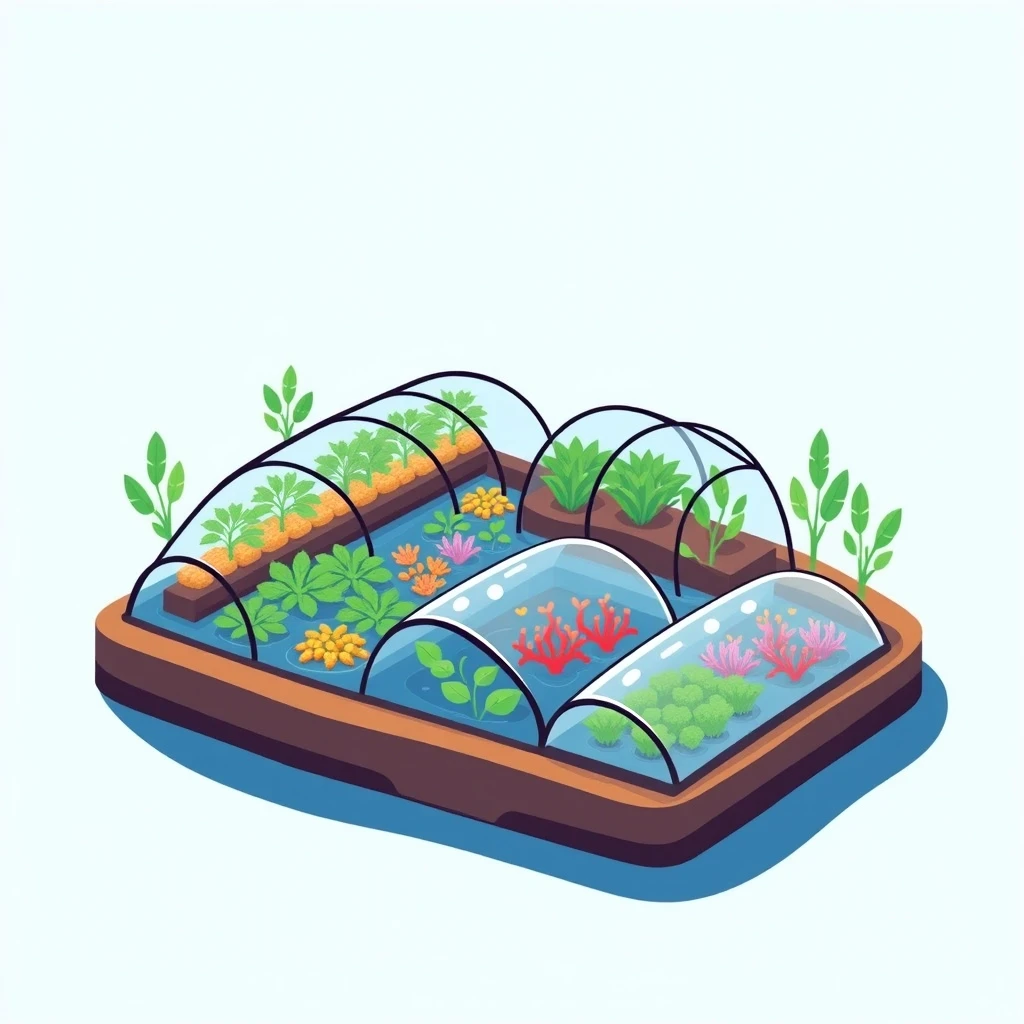 Aquatic farms, marine greenhouses, and ocean food farming systems. Simple style with outlines, cute and clean — работа пользователя Огненный Синтез