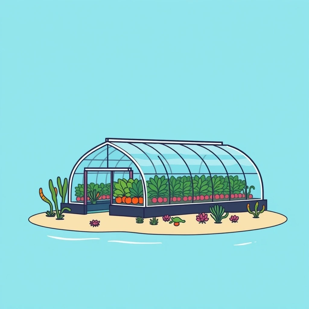 Aquatic farms, marine greenhouses, and ocean food farming systems. Simple style with outlines, cute and clean — работа пользователя Огненный Синтез