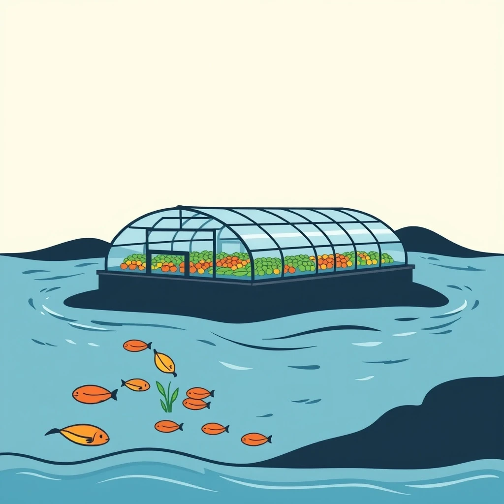 Aquatic farms, marine greenhouses, and ocean food farming systems. Simple style with outlines, cute and clean — работа пользователя Огненный Синтез