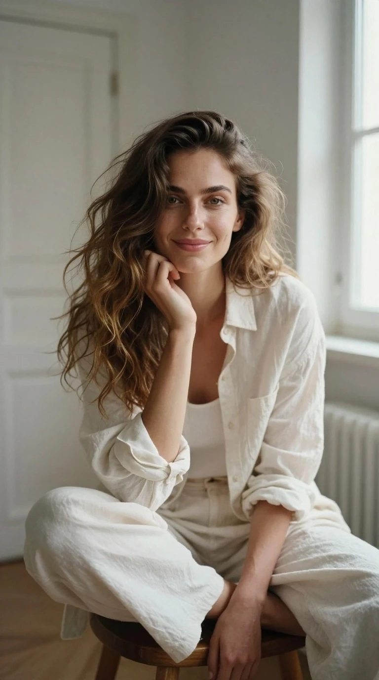 An intimate analog portrait captured on Kodak Portra 400 film, utilizing a professional medium format camera with an 85mm f/1.8 prime lens to achieve a creamy, shallow…