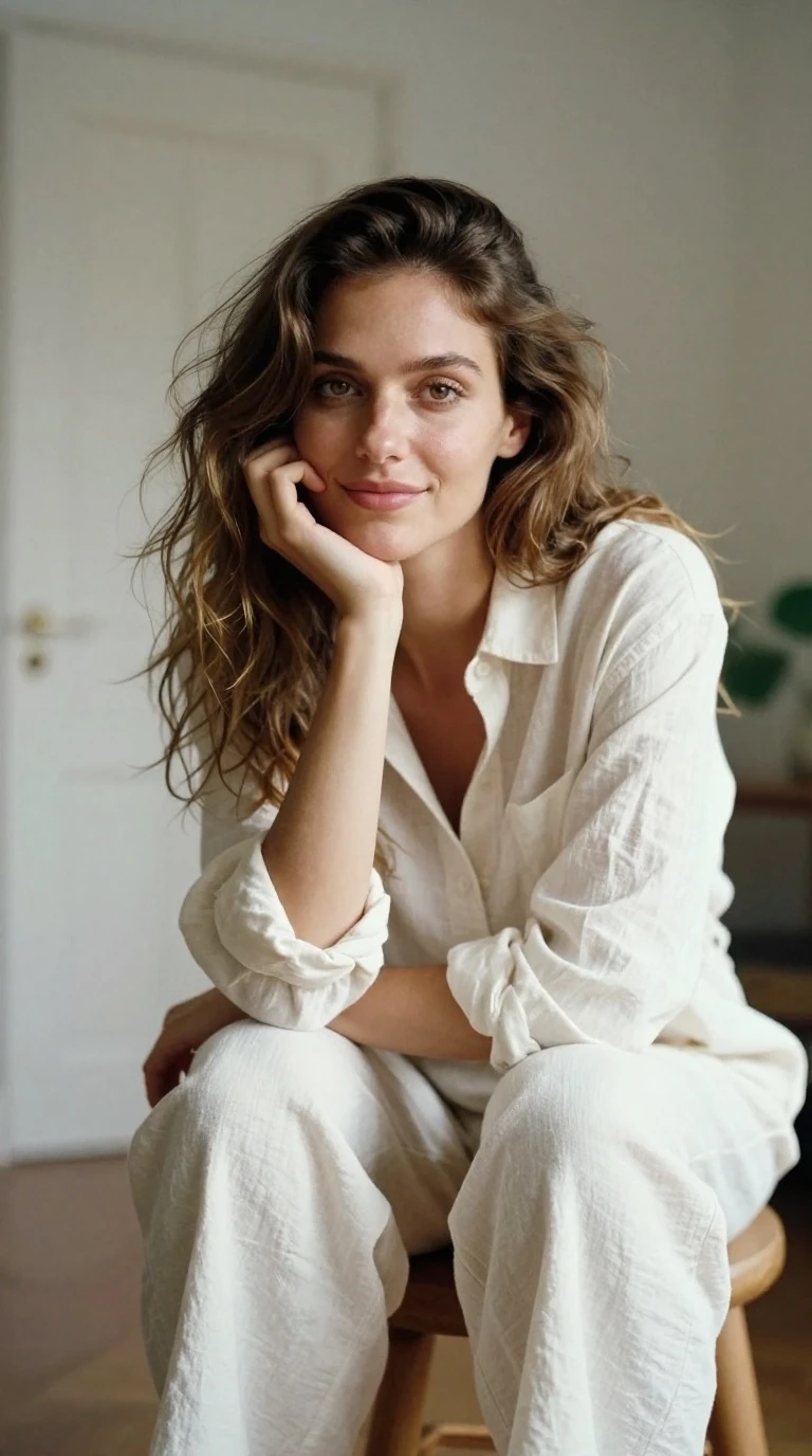 An intimate analog portrait captured on Kodak Portra 400 film, utilizing a professional medium format camera with an 85mm f/1.8 prime lens to achieve a creamy, shallow…