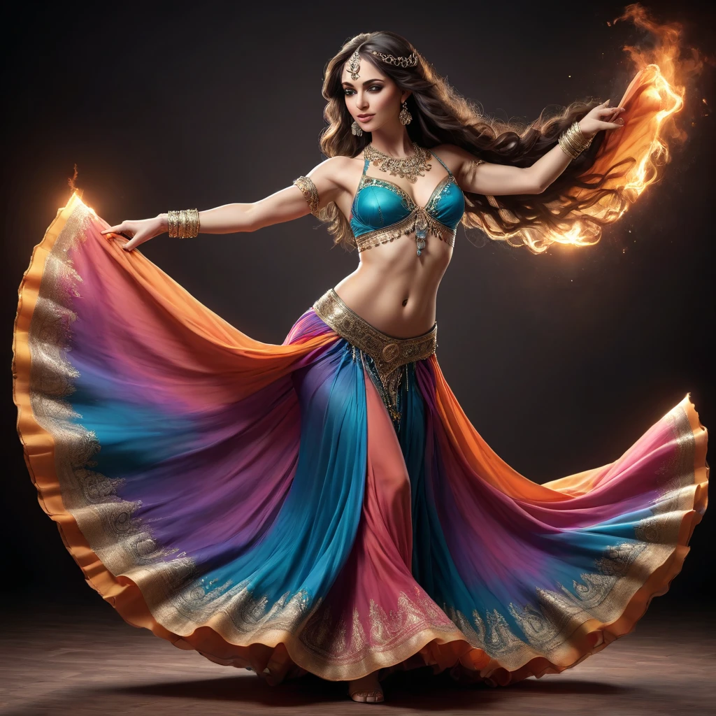 Professional belly dancer. Full-length. Flowing skirt. Back in a half-turn. Vector. Single color. — работа пользователя Интригующая Саламандра