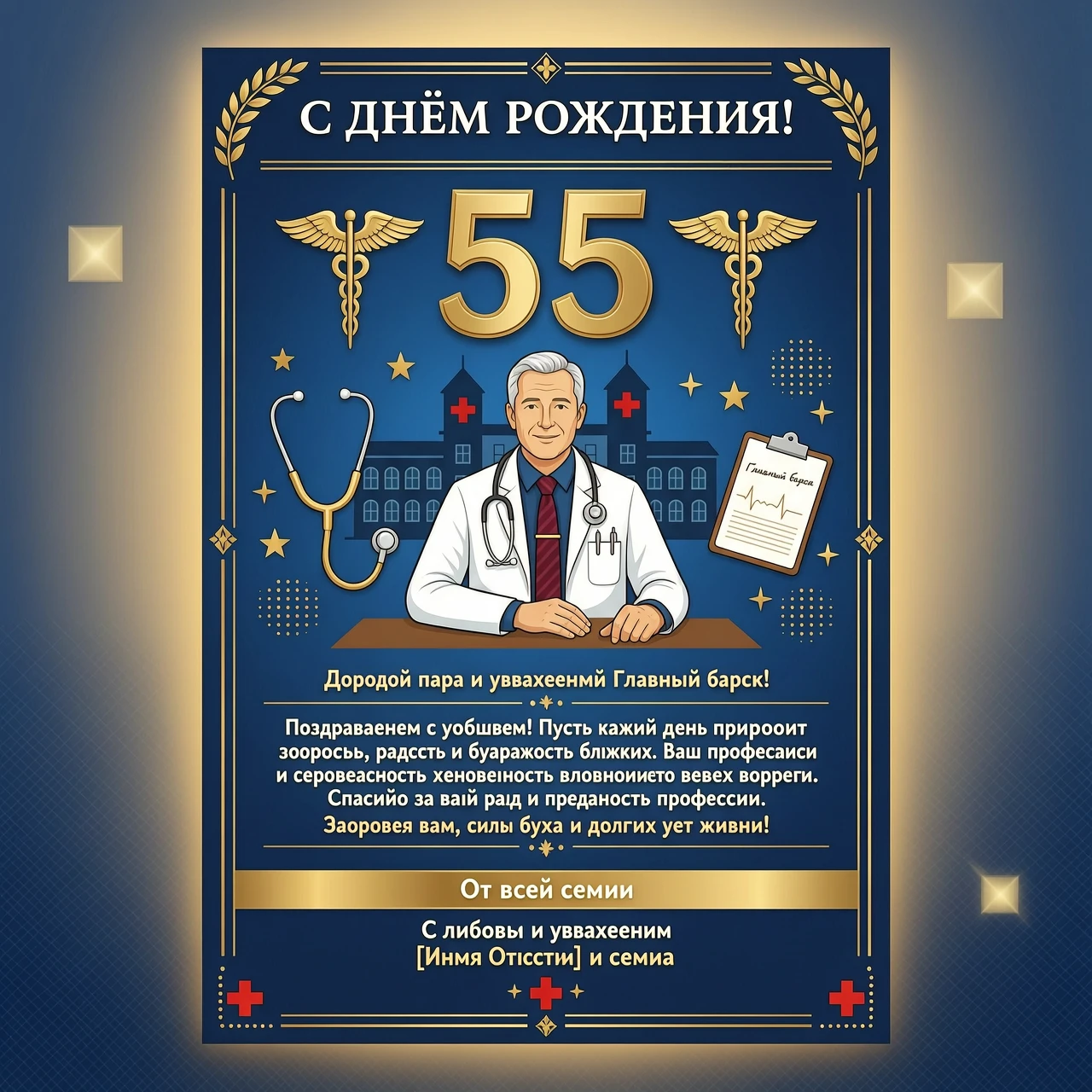 Картинка поздравление с юбилеем (55лет) отцу (врач по профессии, главный врач) — работа пользователя Безудержный Магистр