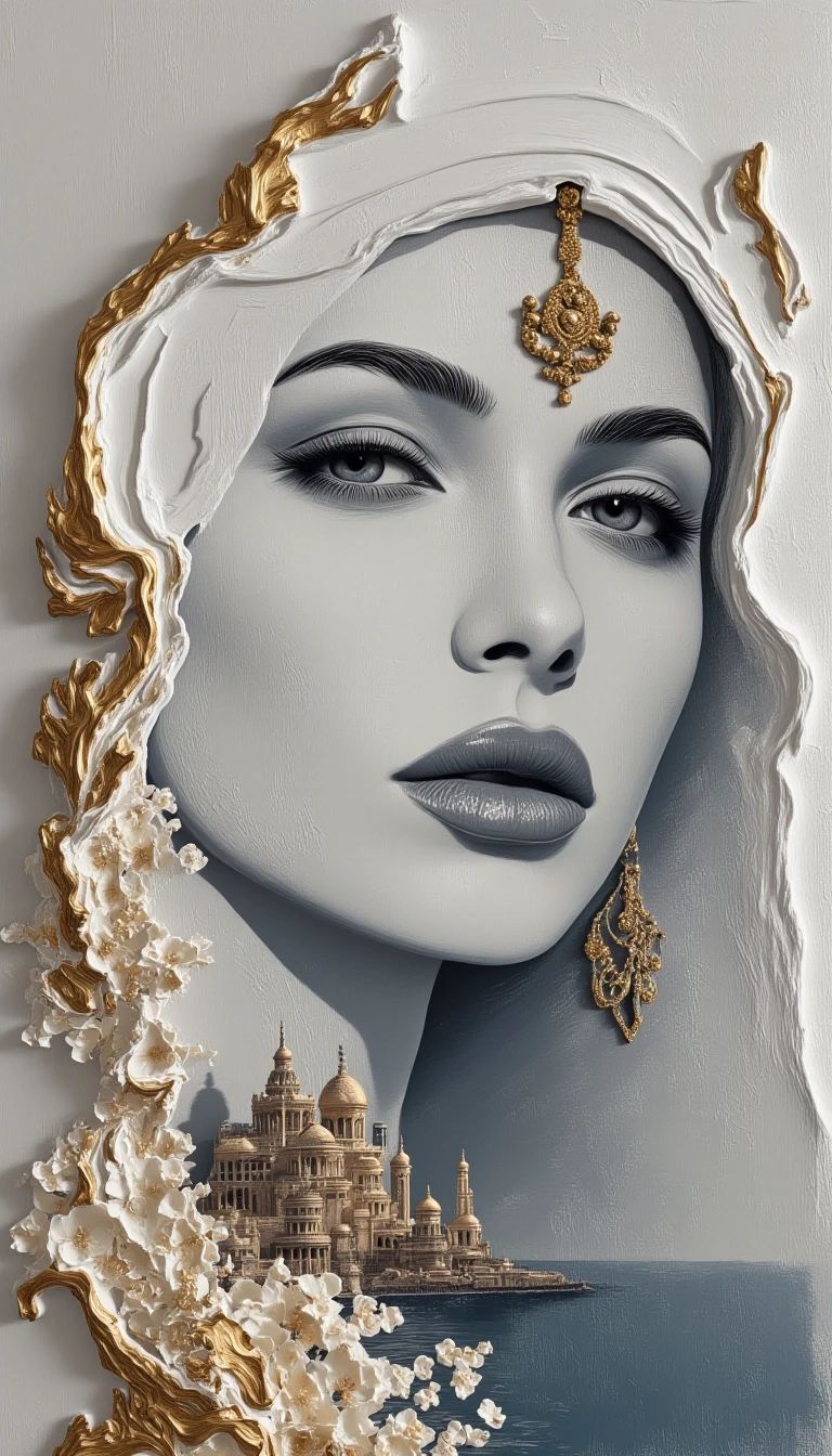 A sophisticated 3D sketch with blurred edges on a gray glossy background in a minimalist style, a thin stroke of acrylic white paint at the end of the brush tail , inside the…